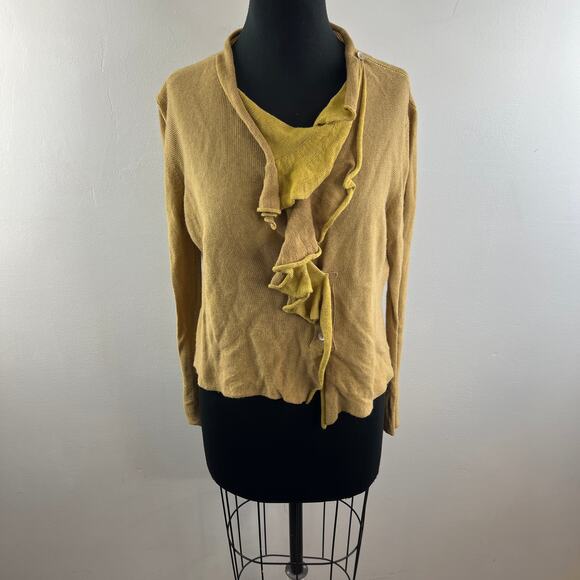 ESTEVE Wool Blend Yellow Sweater Long Sleeves Ruffle Neck Pullover Size 42 US 10 - Picture 2 of 10